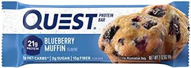 This is a picture of a blueberry flavored protein bar called quest, it is a great quick pre and post-workout snack